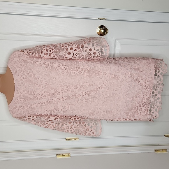 Nanette Lapore lace dress bell tulip sleeves wedding summer blush powder pink - Picture 5 of 9